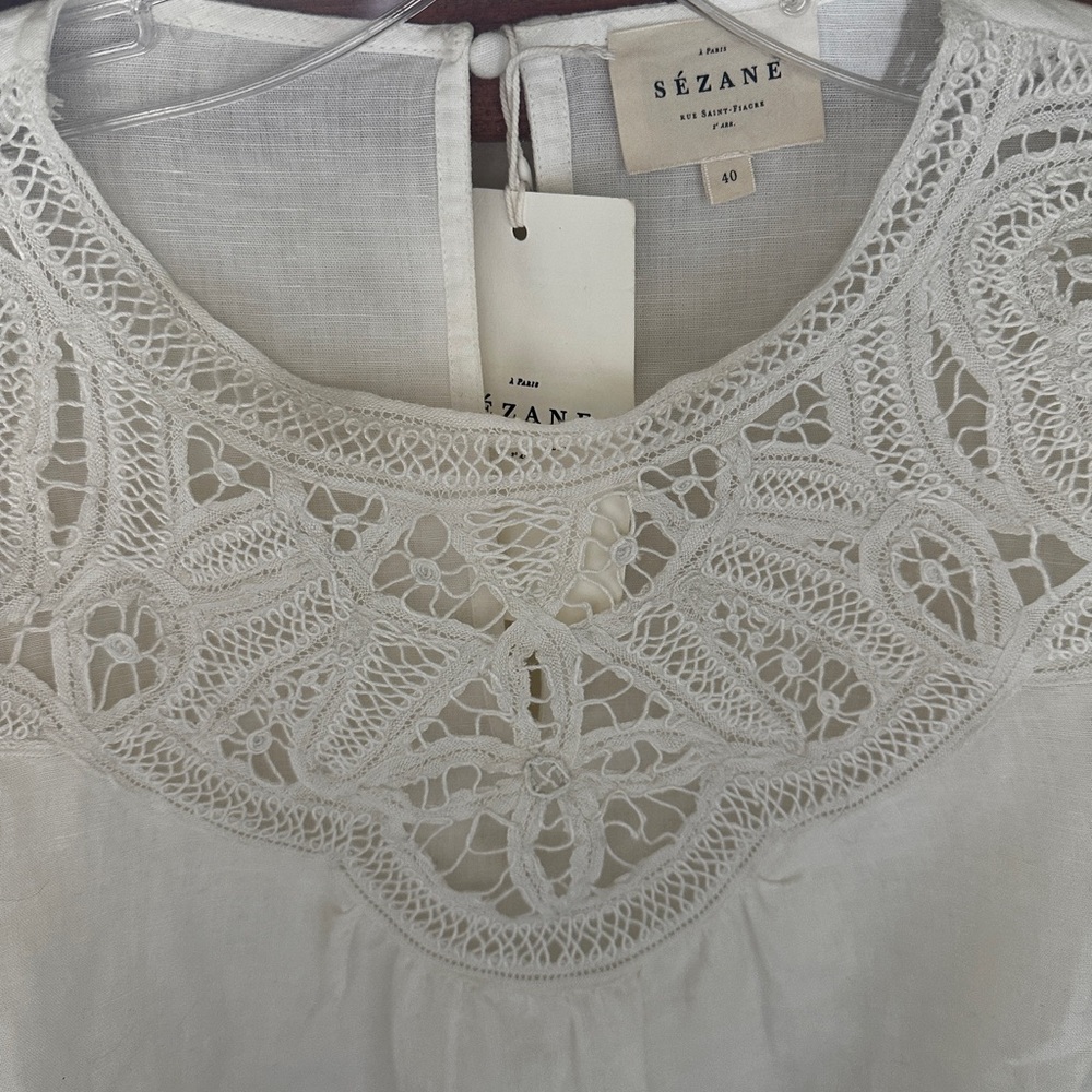 Sezane White Lace Detail Women's Top Blouse Medium 8/40 - Picture 2 of 10
